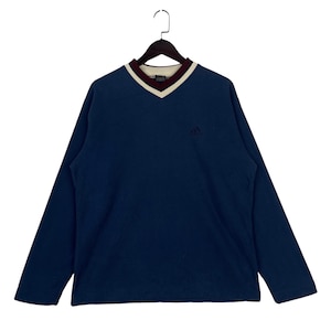 Vintage Adidas Sweatshirt V-neck Navy Blue Pullover Jumper Size S