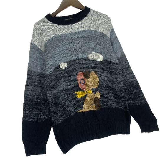 Vintage Snoopy Grey Gradient Stockinette Knit Swe… - image 3