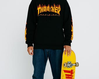 トップス 90s THRASHER vintage sweat usa Vintage 90's Thrasher Magazine Flame Logo Skateboarding