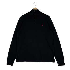 Vintage Polo Ralph Lauren Half Zip Sweatshirt: Black Pullover, Small Pony, Size M