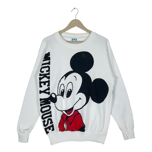 Vintage Mickey Mouse Disney Characters Sweatshirt Crewneck White Made In USA Pullover Jumper Size S