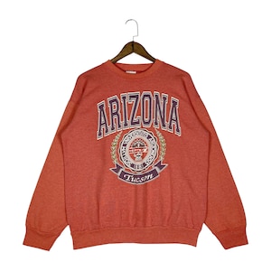 Moletom vintage dos anos 90 da Universidade do Arizona Tucson, gola redonda, feito nos EUA, com logotipo grande, laranja, tamanho GG