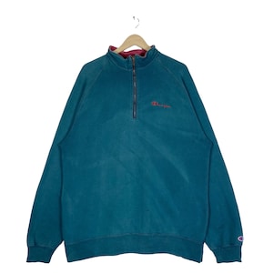 Vintage Champion Quarter Zip Blue Made in USA Pullover Zipper Jumper Size XXL