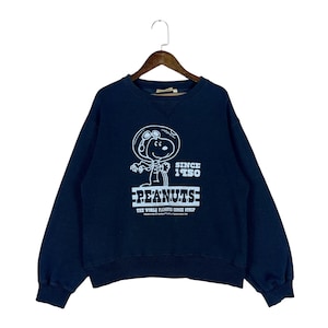Vintage Peanuts Snoopy Sweatshirt Crewneck Navy Blue Pullover Jumper Size S
