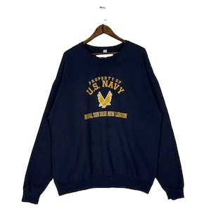 Vintage Property Of U.S Navy Sweatshirt Crewneck Navy Blue Pullover Jumper Size XL