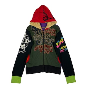 Vintage Cut And Sew Custom Recycled Full-Zip Hoodie Pelz Pullover Rework T-Shirt Pullover Pullover Größe S