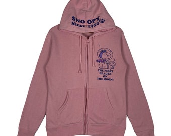 Vintage Peanuts Snoopy Hoodie Sweatshirt Pink Full Zip Jumper Size M