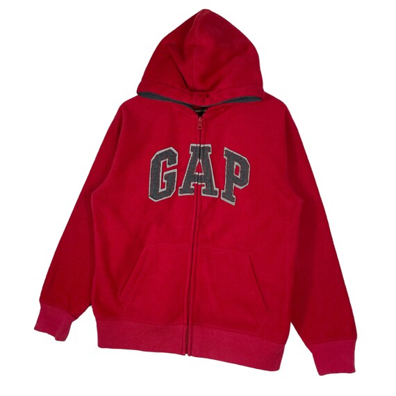 Vintage GAP Kids Hoodie Sweater Fleece Red Zip Up… - image 3