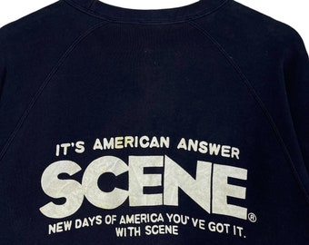 SCENE IT'S AMERICAN ANSWER トレーナー　スウェット　色：紺　ワッペン　刺繍　SIZE:LL　OLD　検索：VAN JAC Kent SCENE アイビー  dead stock item VAN JAC SCENE IT\\\u0027S AMERICAN ANSWER sweatshirt