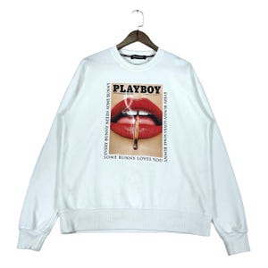 Vintage Playboy Sweatshirt Crewneck White Pullover Jumper Size L