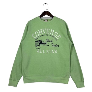 Vintage 90s Converse All Star Sweatshirt Crewneck Small Logo Green Pullover Jumper Size M