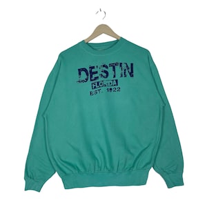 Vintage Destin Florida Sweatshirt Crewneck Green Pullover Jumper Size M