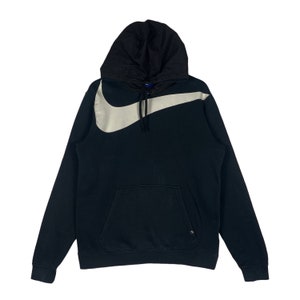 Vintage Nike Hoodie with Big Swoosh Crewneck Black Pullover Jumper Size L