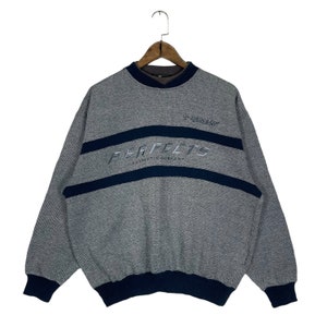 Vintage Dunlop Motorsport Perfects Sweatshirt Crewneck Big Logo Embroidery Grey Navy Blue Pullover Jumper Size L