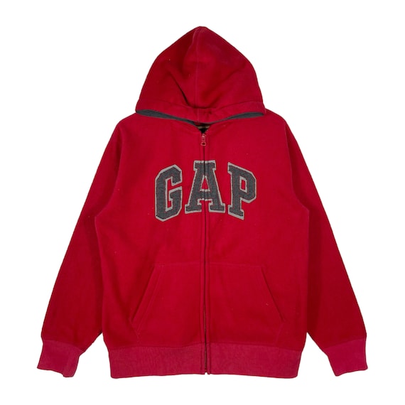 Vintage GAP Kids Hoodie Sweater Fleece Red Zip Up… - image 1