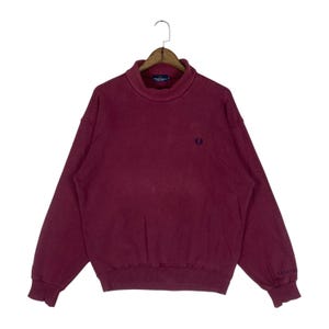 Vintage 90s Fred Perry Sweatshirt Turtleneck Maroon Small Logo Embroidery Made In Japan Pullover Jumper Size S
