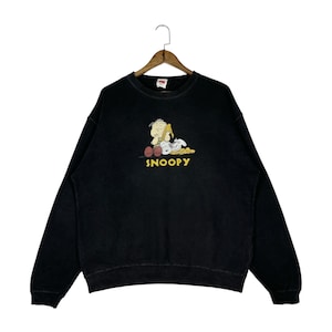 Vintage Peanuts Snoopy And Charlie Brown Sweatshirt Crewneck Black Pullover Jumper Size L