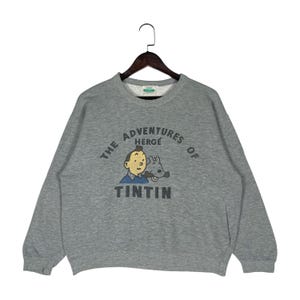 Vintage 90s The Adventures Of Tintin Sweatshirt Crewneck Grey Pullover Jumper Size M