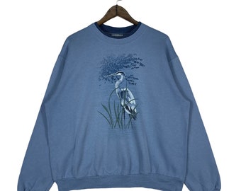 Vintage 90s Morning Sun Sweatshirt Crewneck  Blue Made In USA Pullover Jumper Size XL