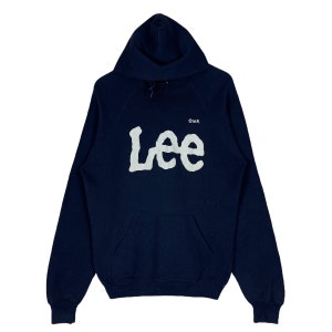 Vintage 90s Lee Hoodie Sweater Pullover Navy Blue Made in USA  Jumper Size L