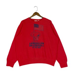 Vintage Peanuts Snoopy Astronaut Sweatshirt Crewneck Big Logo Red Pullover Jumper Size L