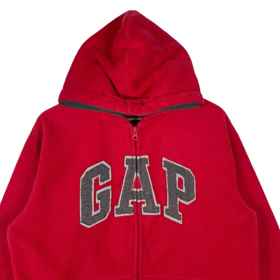 Vintage GAP Kids Hoodie Sweater Fleece Red Zip Up… - image 4