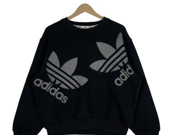 Vintage 90s Adidas Sweatshirt Crewneck Black Pullover Jumper Size L