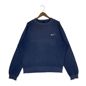 Vintage 90s Nike Swoosh Sweatshirt Crewneck Distressed Faded Blue Small Made In Vietnam  Pullover Jumper Size M