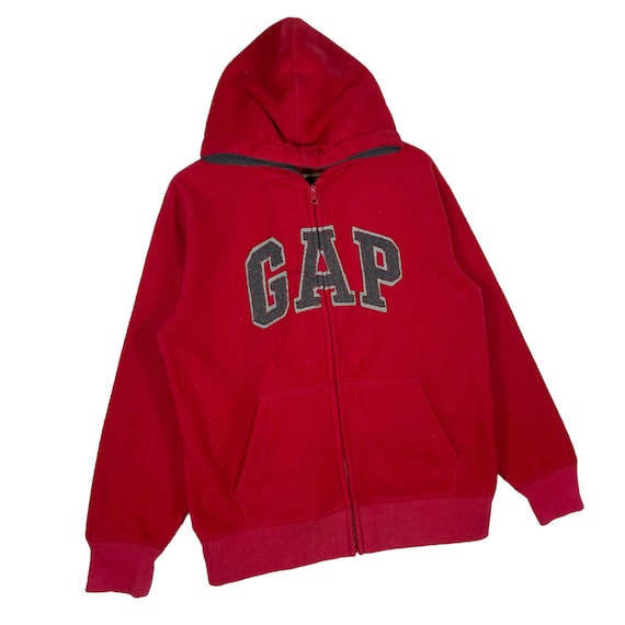 Vintage GAP Kids Hoodie Sweater Fleece Red Zip Up… - image 2
