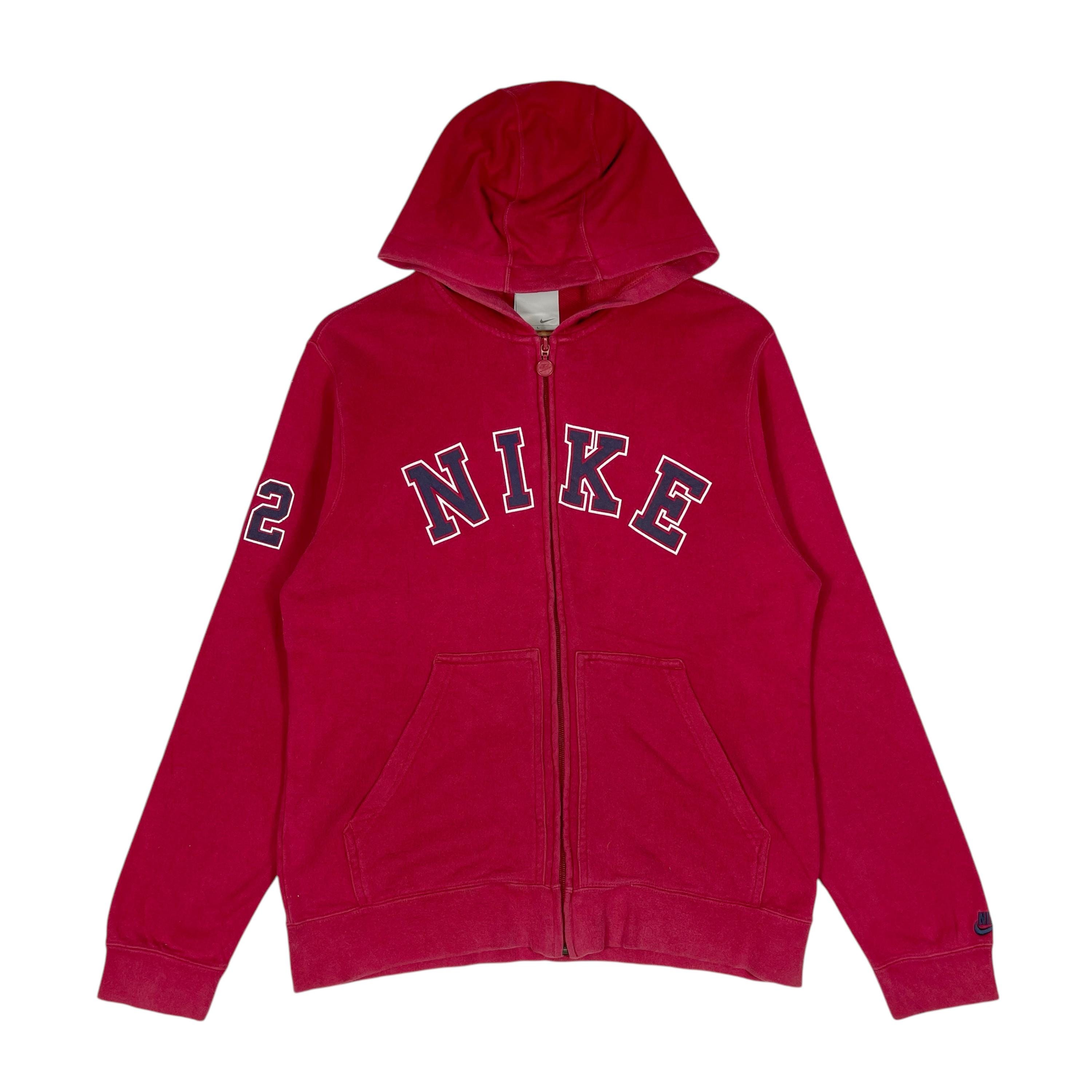 Vintage Nike Full Zip Hoodie Sweater Red Big Logo Embroidery