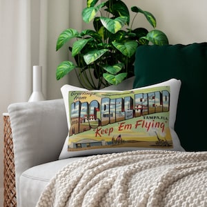 Postcard Pillow ~ Greetings from MacDill Field Florida FL ~ Pillow w/ Vintage Image on Front/Back ~ Air Force Base Military Tampa AFB