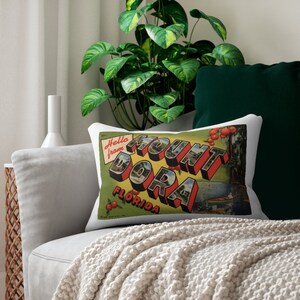 Postcard Pillow ~ Hello from Mount Dora Florida FL ~ Pillow w/ Vintage Image on Front/Back ~  Decor ~ Mt. Dora Airbnb Decor Old Image Print