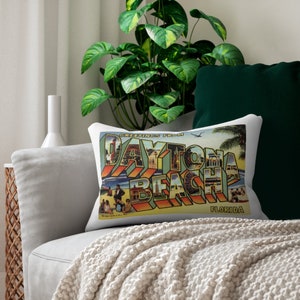 Greeting from Daytona Beach Postcard Pillow Florida FL 20 inches x 14 inches Lumbar Pillow Includes Stuffing!