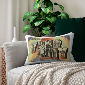 Greetings from Ybor City ~ Postcard Pillow ~ Tampa Bay Florida FL Vintage Image 20 inches by 14 inches Lumbar Pillow with Stuffing!