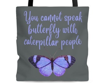 Borsa tote con citazione a farfalla, regalo motivazionale