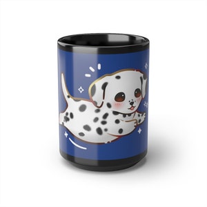 Dalmatian puppy  kawaii running blue/Black Mug, 15oz, great gift for Dalmatian lover