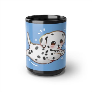 Dalmatian puppy  kawaii running light blue/Black Mug, 15oz, great gift for Dalmatian lover