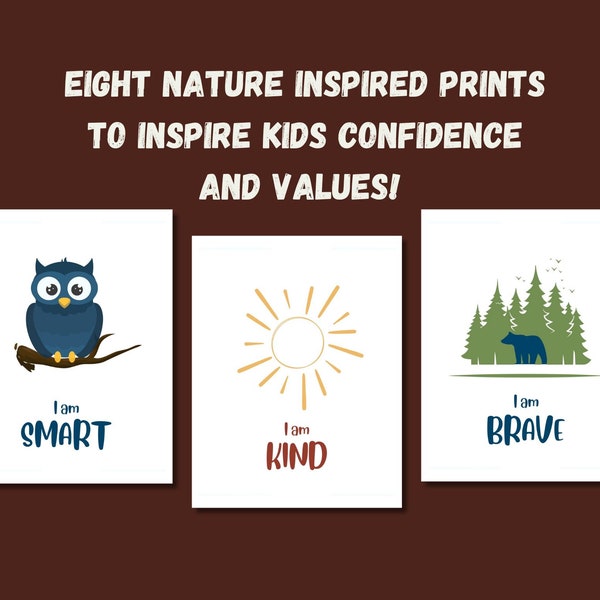 Eight nature inspired positive affirmation 8x10 Printables for your child's bedroom or classroom/ wall art