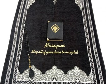 Tapis de prière personnalisé Yassen, coffret cadeau Coran | Cadeau musulman pour lui | Cadeau de l'Aïd | Cadeau de mariage | Cadeau d'anniversaire | Cadeau de remise des diplômes