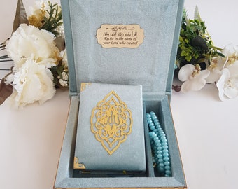 Personalized Prayer Velvet Quran Pearl Prayer Beads Islamic Gift Set | Eid Gift | Wedding Favors | Birthday Gift | Ramadan Mubarak