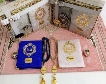 Personalized Prayer Mat Yassen Quran Gift Set | Muslim Gift for Him | Eid Gift | Wedding Gift | Birthday Gift | Graduation Gift