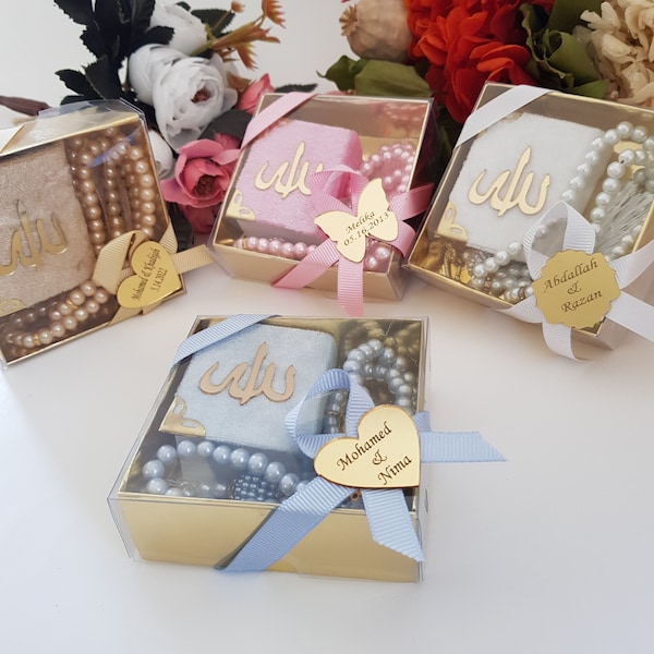 Velvet Mini Quran Pearl Tasbeeh Decorated Box Gift Set | Eid Favor | Wedding Favors | Baby Shower Favor | Graduation Favor | Muslim Favor