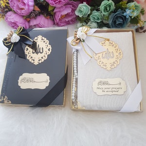 Preghiera personalizzata Velluto Corano Perle di preghiera Perline Set regalo islamico / Regalo Eid / Bomboniere nuziali / Regalo di compleanno / Ramadan Mubarak