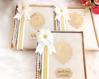 Personalized Velvet Dua Book Tasbeeh Pouch with Decorated Box Muslim Gift Set | Eid Gift | Wedding Gift | Baby Shower Gift | Hajj Umrah Gift