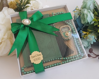 Personalized Prayer Velvet Quran Pearl Prayer Beads Islamic Gift Set | Eid Gift | Wedding Favors | Birthday Gift | Ramadan Mubarak