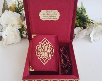 Personalized Prayer Velvet Quran Pearl Prayer Beads Islamic Gift Set | Eid Gift | Wedding Favors | Birthday Gift | Ramadan Mubarak