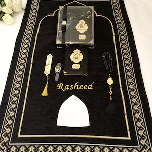 Personalized Prayer Mat Yassen Quran Gift Set | Muslim Gift for Him | Eid Gift | Wedding Gift | Birthday Gift | Graduation Gift