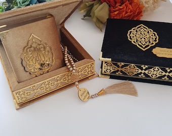 Personalized Prayer Velvet Quran Pearl Prayer Beads Islamic Gift Set | Eid Gift | Wedding Favors | Birthday Gift | Ramadan Mubarak