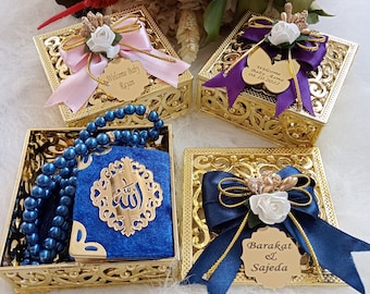 Velvet Mini Quran Pearl Tasbeeh Decorated Box Gift Set | Eid Favor | Wedding Favors | Baby Shower Favor | Graduation Favor | Muslim Favor
