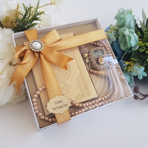 Personalisierte Gebet Samt Koran Perle Gebetskette Islamisches Geschenk Set | Eid Geschenk | Hochzeit Gastgeschenke Geburtstagsgeschenk | Ramadan Mubarak